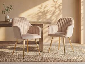 Sedia con braccioli in Velluto e Metallo Dorato Beige - Lotto di 2 - ELEANA