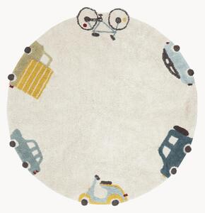 Tappeto rotondo per bambini lavabile fatto a mano con struttura in rilievo Wheels
