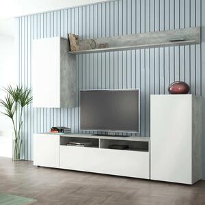 DecHome Parete Attrezzata Moderna Mobile TV + Mobile a Parete Dimensioni 207x34x170 cm colore Bianco/Cemento - Bucarest