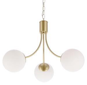 Lampada a sospensione con sfere bianche Dani, ottone e bianco, 3xE14x40W, metallo, dimensioni: 115x48x48 cm, IP20, Candellux