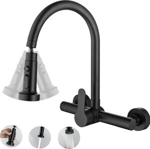 Miscelatore da cucina a parete, con bocchetta girevole a 360°, realizzato in acciaio inossidabile 304, con 2 tipi di getto, colore nero, per la cucina