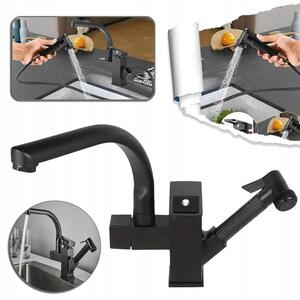 Miscelatore da cucina – Miscelatore per lavello con doccetta estraibile – Getto laterale – Acciaio inossidabile – Nero