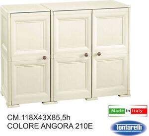 Tontarelli Armadietto da Esterno / Balcone in Plastica Antipioggia 3 Ante Dimensioni 118X43X85,5 cm colore Angora