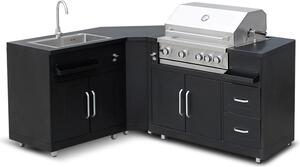 Cucina da esterno in metallo con 3 moduli lavello e barbecue - Oviala Memphis