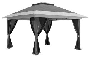 Outsunny Gazebo Pieghevole 3.6x3.6 m con Pareti, Altezza Regolabile e Protezione UPF50+, Borsa con Ruote, Grigio