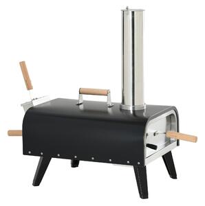 Outsunny Forno per Pizza Pieghevole e Portatile con Pala e Pietra, in Acciaio e Legno, 81x40x72 cm, Nero | Aosom Italy