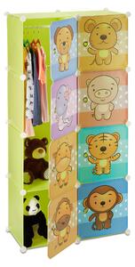 Armadio per bambini con motivi animalieri, dimensioni 145x74x37 cm, in plastica, colorato