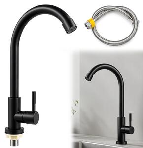 Rubinetto da cucina per acqua fredda, nero, girevole a 360°, in acciaio inossidabile 304, ideale per la cucina