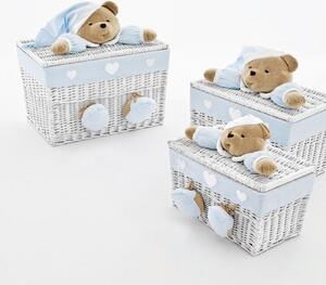 NANAN Baule Portagiochi in Vimini Set 3 Bauli per Bambini colore Azzurro - Puccio