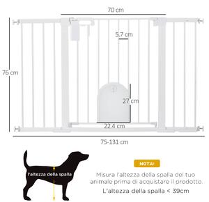PawHut Cancelletto per Cani Estensibile con Porta a Chiusura Automatica, in Metallo e ABS, 75-131x76 cm, Bianco