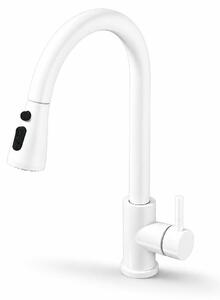 Miscelatore da cucina, con funzione spray estraibile, monocomando, bianco