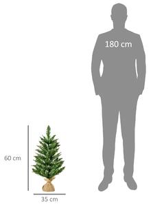 HOMCOM Albero di Natale Mini 60 cm con 70 Rami Folti e Aghi Realistici in PVC, Set 2 pezzi con Base in Cemento e Iuta, Ф35x60 cm, Verde