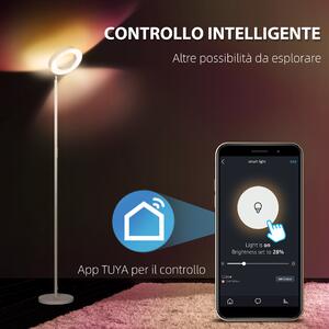 HOMCOM Lampada da Terra compatibile con Alexa e Google Home, con Luce RGB a Doppia Illuminazione, in Acciaio, Φ25x168 cm, Bianca