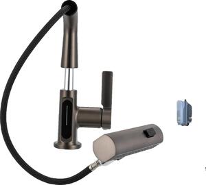 Miscelatore monocomando, struttura resistente in acciaio inox, nucleo valvola in ottone, installazione a soffitto, aeratore estraibile, finitura lucida