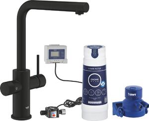 GROHE Miscelatore Cucina con Doccetta estraibile Rubinetto Monocomando con Sistema di Depurazione Acqua colore Phantom Black - 30579KF0 Blue Pure V