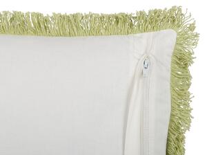 Cuscino in cotone con frange di colore verde e bianco 45 x 45 cm camera da letto soggiorno Beliani