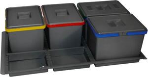 Elletipi Pattumiera Sottolavello Estraibile per Cassetto Cucina 4 Contenitori spazzatura 12+12+12+12 Litri in Plastica - PTC22 09050 2FC97 PPV Metr
