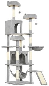 PawHut Albero Tiragraffi per Gatti con Scala, 2 Amache, 3 Posatoi, 2 Casette e 3 Piattaforme, 48x48x192 cm, Grigio e Crema | Aosom Italy