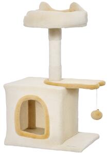 PawHut Albero Tiragraffi per Gatti con Posatoio e Casetta, in Legno, Peluche e Sisal, 40x30x72 cm, Beige e Giallo | Aosom Italy