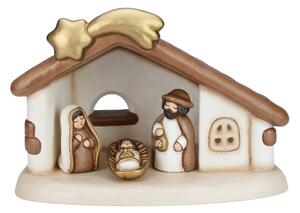 Set capanna con stella cometa e Sacra Famiglia con Gesù, Giuseppe e Maria bianco
