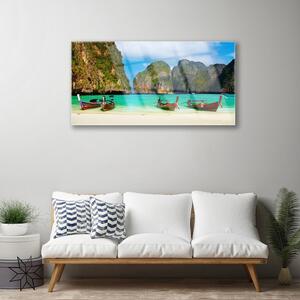 Quadro in vetro Spiaggia Mare Montagne Paesaggio 100x50 cm