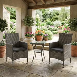 VivaGarden Salotto da Giardino con 2 Poltrone e Tavolino con Cuscini in Rattan PE colore Grigio
