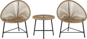 VivaGarden Salotto da Giardino con 2 Sedie e Tavolino in Rattan PE colore Legno/Nero
