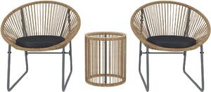 VivaGarden Salotto da Giardino con 2 Sedie e Tavolino con Cuscini in Rattan PE colore Legno/Nero
