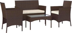 VivaGarden Salotto da Giardino con Divano 2 Posti 2 Poltrone e Tavolino con Cuscini in Rattan PE colore Beige/Marrone