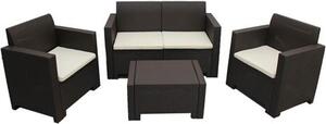 VivaGarden Salotto da Giardino con Divano 2 Posti 2 Poltrone e Tavolino con Cuscini in Rattan PE colore Marrone