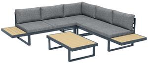 VivaGarden Salotto da Giardino con Divano Angolare e Tavolino con Cuscini in Alluminio colore Grigio/Teak