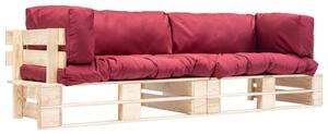 Set divani giardino pallet 2pz con cuscini rossi legno di pino