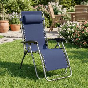 Domus Sdraio da Giardino Pieghevole con Poggiagambe Cuscino Poggiatesta Schienale Reclinabile in Metallo/Tessuto Dimensioni 90x65x112 cm colore Blu