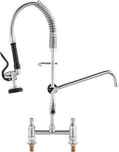 Miscelatore per cucina commerciale con doccetta estraibile - altezza 66 cm - centro 203 mm - bocca girevole 305 mm - miscelatore in ottone per lavello da incasso - per lavello a 1/2/3 scomparti - argento
