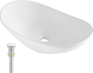 Lavabo moderno ovale in Vetroceramica - Lavabo da appoggio per bagno 592x361x158 mm - Design di alta qualità - Ideale per bagni e WC ospiti