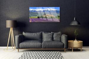 Quadro su vetro Prato Fiori Paesaggio di montagna 100x50 cm