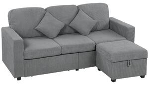 DecHome Divano 3 Posti Moderno con Penisola Contenitore in Tessuto Velluto Dimensioni 196x139x85 cm colore Grigio Chiaro