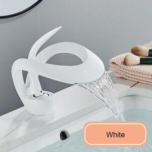 Miscelatore monocomando per lavabo a cascata, in ottone, con controllo separato dell'acqua calda e fredda, da montare su un foro, colore bianco