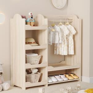 MODFU, armadio per bambini, con 4 ripiani e appendiabiti, porta abiti autoportante con panchina, dimensioni 110x39x110 cm, colore naturale