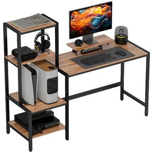 HOMCOM Scrivania per Camera con Scaffale a 4 Ripiani e Supporto per Monitor, 150x48x125cm, Marrone