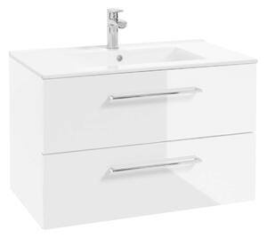 Kielle Vega - Mobiletto completo di lavabo,80x50x46 cm, 2 cassetti, bianco lucido 50018S80