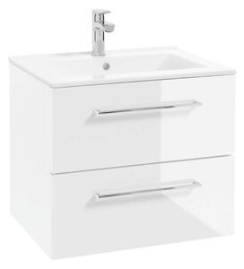 Kielle Vega - Mobiletto completo di lavabo, 60x50x46 cm, 2 cassetti, bianco lucido 50018S60