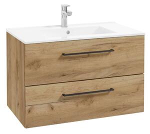 Kielle Vega - Mobiletto con lavabo, 80x50x46 cm, 2 cassetti, rovere dorato 50018S81