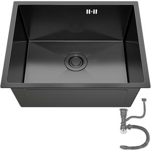 ANW HOME Lavello cucina 54x44 cm nero Graphite Nano acciaio inox 304 sottotop 1 vasca profondo 22 cm resistente graffi moderno