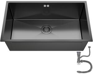 ANW HOME Lavello cucina 74x44 cm nero Graphite Nano acciaio inox 304 sottotop 1 vasca profondo 22 cm resistente graffi moderno