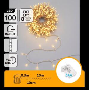 Aigostar - Catena luminosa natalizia LED da esterno 100xLED/8 funzioni 3xAA 10,3m IP44 bianco caldo