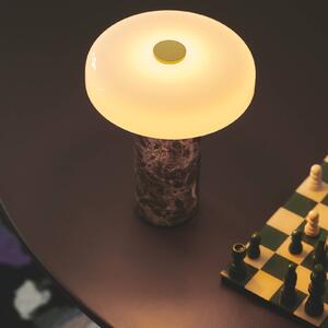 DESIGN BY US Lampada da tavolo ricaricabile Trip LED, marrone/bianco, marmo, vetro, IP44