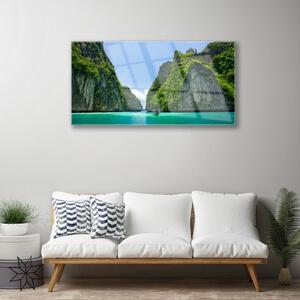 Quadro di vetro Montagne Acqua Baia Paesaggio 100x50 cm