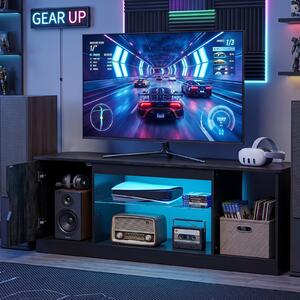 Costway Mobile porta tv per televisori da 65" con luci led con ripiano in vetro temperato regolabile scomparto, Supporto tv moderno per soggiorno Nero