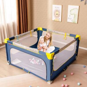 Costway Box pieghevole per bambini e tappetino attività patchwork per bambini, Recinto per bambini e tappetini da gioco set 2 pz Blu